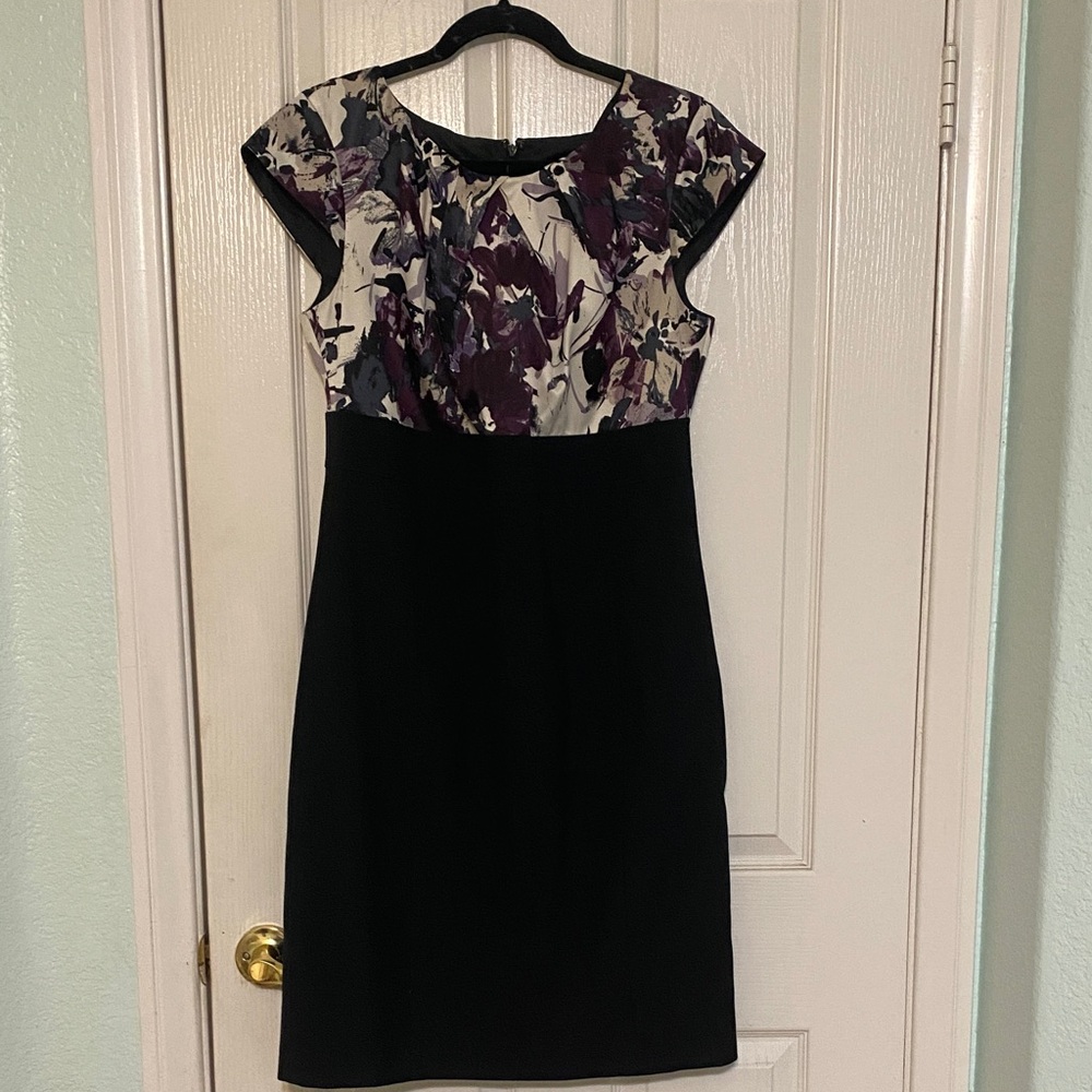 Ann Taylor Black and Purple Cap Sleeve Dress